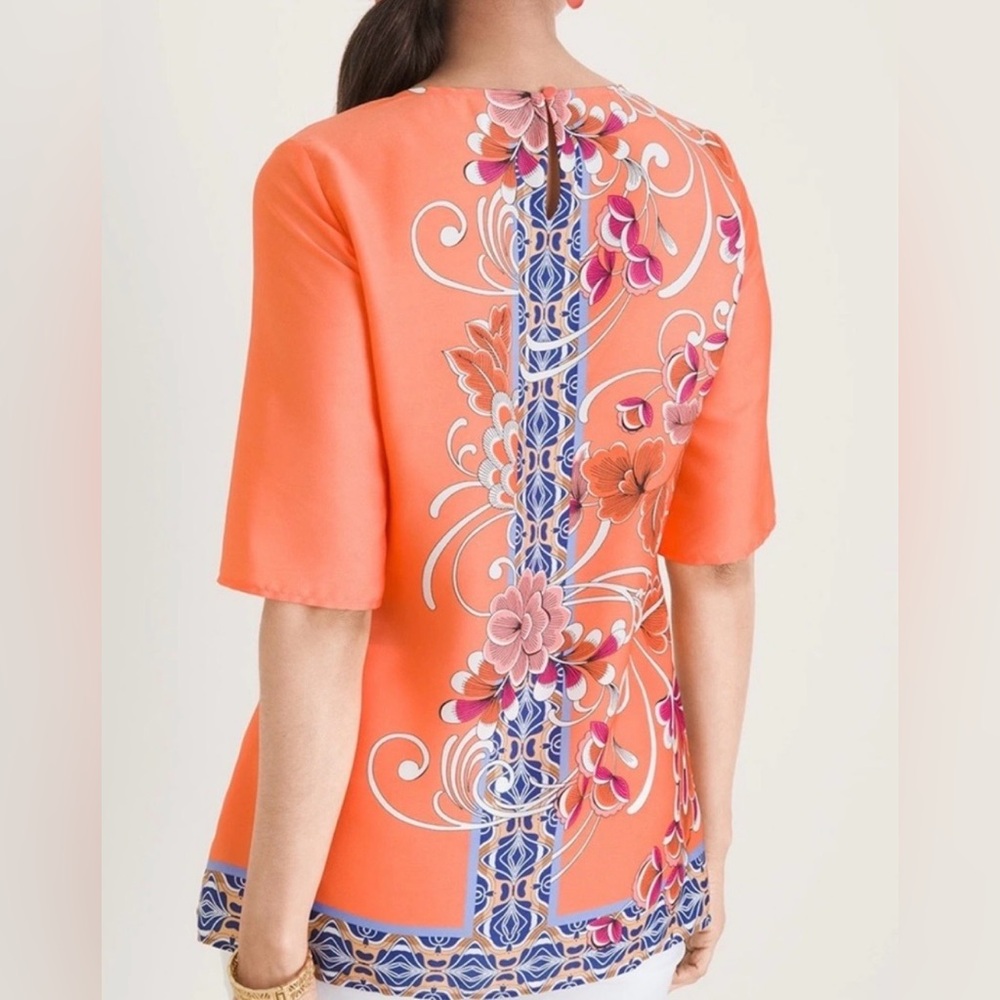 Chico's Orange Floral Print Lightweight Blouse Top, Women's XL 16/18 (3)